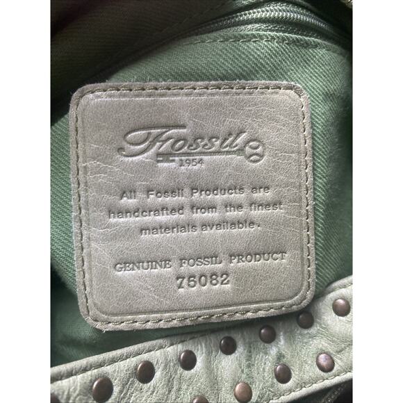 Vintage Women's Fossil Green Slouch Hobo Shoulder Bag Purse Leather Top Handle - Picture 15 of 16